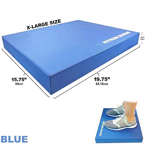 FITNESS MANIAC USA Balance Pad Physical Therapy Gym Exercise Mat & Foam Trainer Stability Disc Fitness Training Yoga Blue XL Cushion and Core Pads for Fit Seniors Exercises Balancing