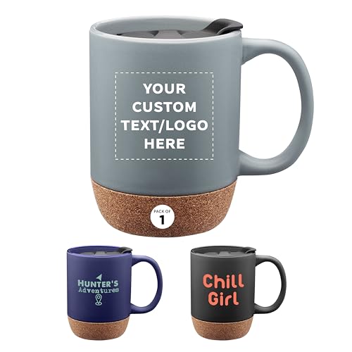 Taza cerámica personalizada 13 oz con base de corcho gris miniatura 1