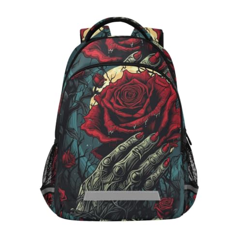 Cartable sac à dos école enfant résistant motif crâne rose rouge pour étudiant