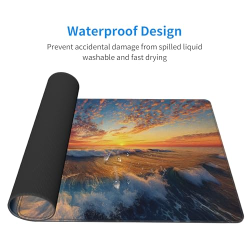 Image of Cloud Wave Beach Extended Gaming Mouse Pad, with Stitched Edges Large Mouse Pad Desk Protector, Rubber Base Mousepad Keyboard Mouses Mat for Work Game Office Home- 32 inch X 12 inch Inch,E693
