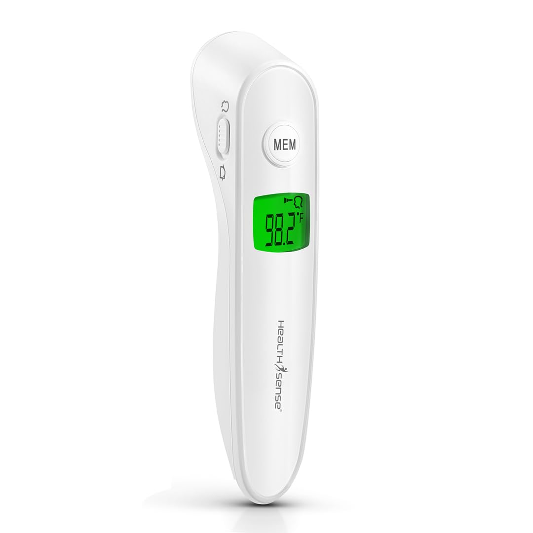 HealthSense Thermometer For Fever, Digital Infrared Forehead Thermometer for Baby Home with German Sensor, Blue Dot Technology, Tri-Color Backlight & 1 Year Warranty, Accu-Scan LFR30B (White)