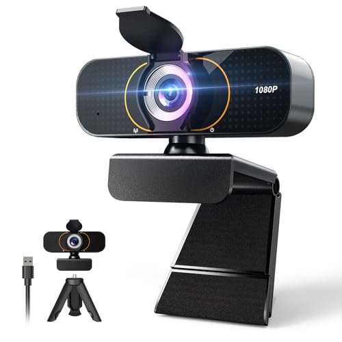 1080P Webcam for Computer, Wide Angle USB C, Plug and Play, Privacy Cover, Web Cam with Tripod, External Camera for Laptop/Desktop/Mac/PC