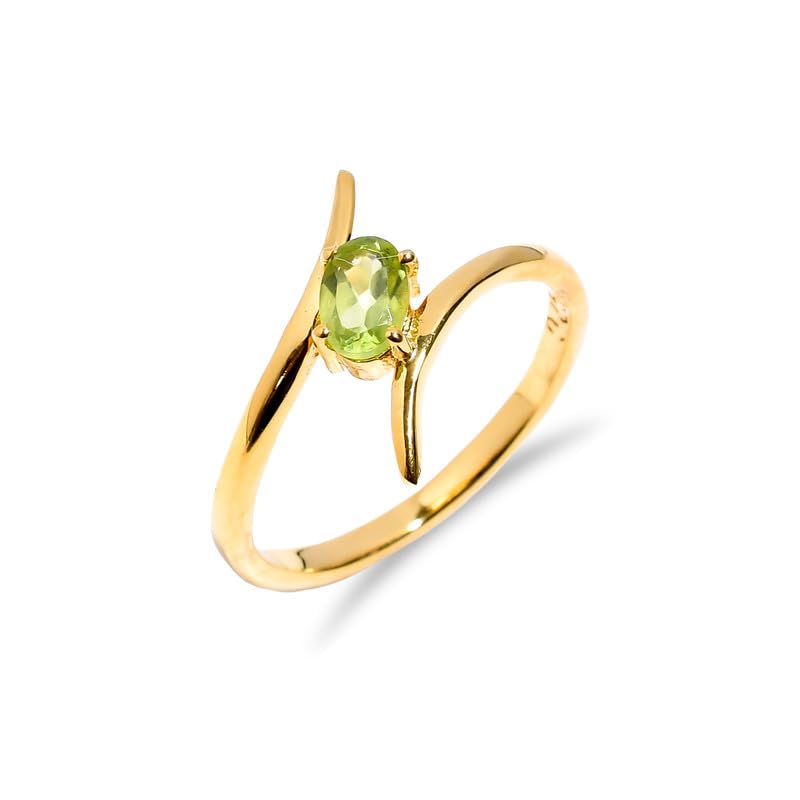 Bague en argent et pierre naturelle péridot 4x6 mm de fiançailles
