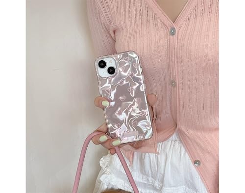 Image of COVERLY Luxury 3D Heart Aesthetic Designer Back Cover for iPhone 12 Pro - Slim Liquid Silicone Case with Handcrafted Real Pearl Jewel & Iridescent Holographic Waves (Blush Silver & Pearlescent Silver)