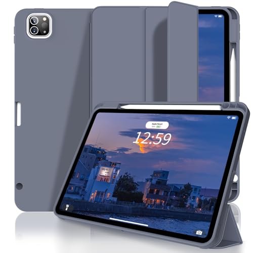 SZPSGC Funda para iPad Pro 11 pulgadas 4ª/3ª/2ª generación 2022/2021/2020 con soporte para bolígrafo, Smart Stand Case con parte trasera de TPU suave para iPad Pro 11, Auto Sleep/Wake, lila gris