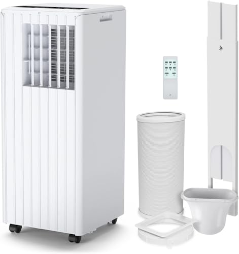 GarveeMore Aire Acondicionado Portátil 9000 BTU 3 En 1, Enfría, Deshumidifica 42L/Día y Ventila, 2 Velocidades, Modo Sueño, Bajo Ruido, Control Remoto, Temporizador 24H, Para Habitaciones Hasta 28 M²