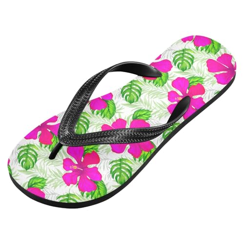 Monstera Leaves Floral White Flip Flops for Beach Thong Sandals Anti-slip Lightweight Beach Slippers for Travel Summer Outdoor2