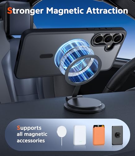Image of FNTCASE for Samsung Galaxy S25-FE Case: Magnetic Matte Phone Cases with Screen Protector Drop Proof Compatible with Magsafe Slim Rugged Shockproof Protective Translucent Cell Cover (C-Frosted Black)