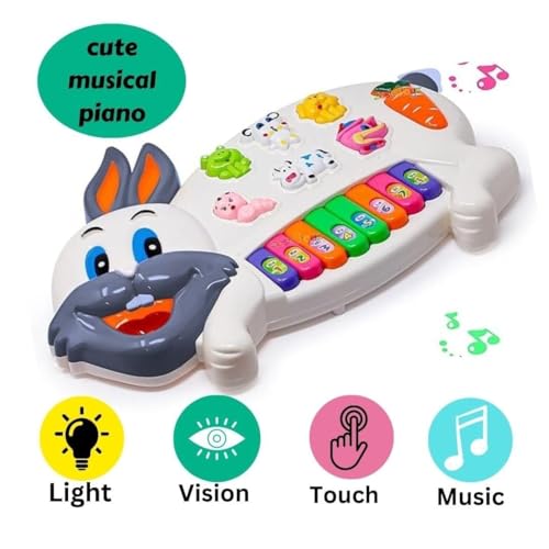 Image of Rabbit Shape Musical Piano Keyboard Toy for Kids, Baby Piano with Animal Sounds, Light & Music, Mini Keyboard Instrument for Boys and Girls Age 1 to 5 Years