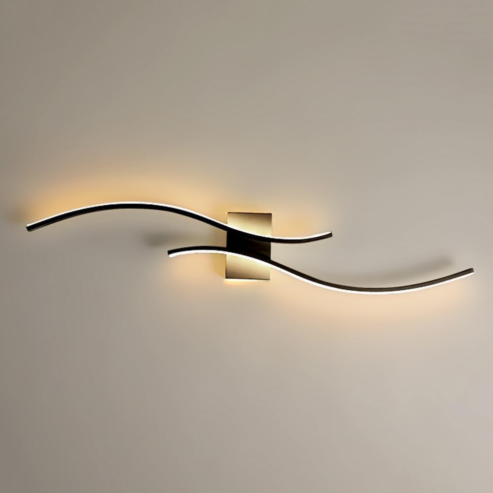 Granestner Wall Lamp LED Wall Light 2-Linear Wall Sconce,Wave Shape Wall Mount Lamp Wall Lighting for Bedside Hallway Stairwell Living Room(Size:100 * 15cm,Color:A)