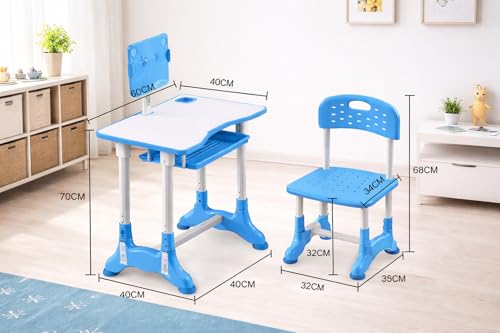 Image of MLU Adjustable Kids Study Table & Chair Set with Book Holder, Storage Tray & Tablet Stand | Height Adjustable Ergonomic Desk for Kids
