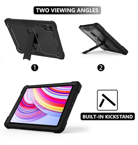 Image of TGK TPU Slim Heavy Duty Shockproof Protection Kickstand Hybrid Case Cover for Redmi Pad Pro 12.1 inch Tablet Black