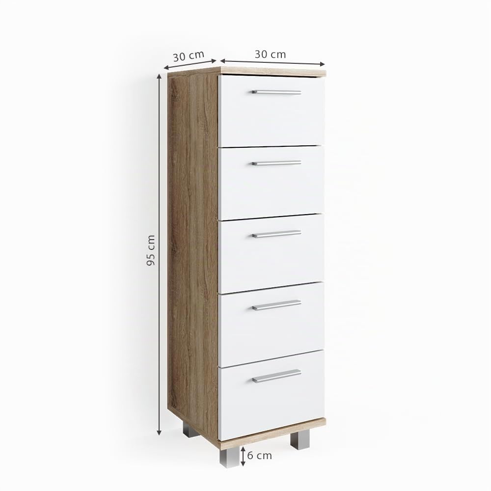Vicco Cassettiera da bagno Ilias, Sonoma, 30 x 95 cm, adatto per il montaggio a parete e combinabile con la serie Ilias