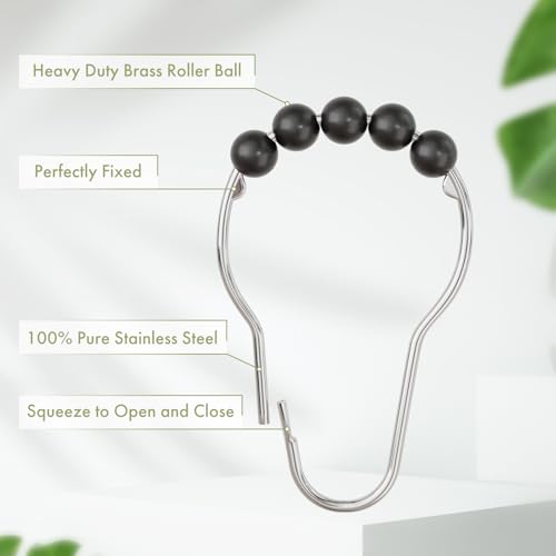 Image of Amazer Black Shower Curtain Hooks, Decorative Rust Proof Acrylic Balls Shower Curtain Hooks, Stainless Steel Shower Hooks for Shower Curtain Bathroom Shower Hooks-Set of 12