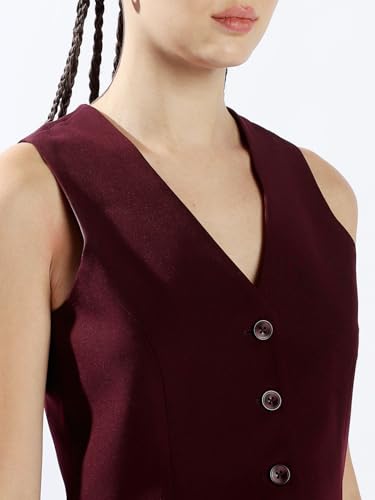 Image of High Star Women Solid Regular length Tailored Fit V neck Sleeveless Waistcoat and Wide leg Trouser Co-ord Set