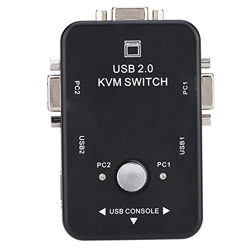 Garsent Conmutador KVM, conmutador KVM USB 2.0 de 2/4 puertos VGA manual, adaptador de caja de conmutación KVM para monitor de PC, teclado y ratón. (2 puertos)