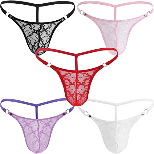 Men's Lace Thong with Mesh Drawstring Thong and Back