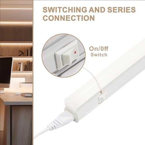 Unterbauleuchte mit Ein-Ausschalter 1er-Pack, 60 cm 4000K Neutralweiße Lichtfarbe, Verkettbare LED Leiste mit Stecker, Anschluss von Bis zu 6 LED Lichtleiste für Küche, Schrank, Regalbeleuchtung