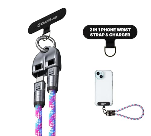 ClutchLoop Cell Phone Lanyard and USB C to USB C Charger for iPhone: Wrist Strap Most iPhone and Android Smartphones