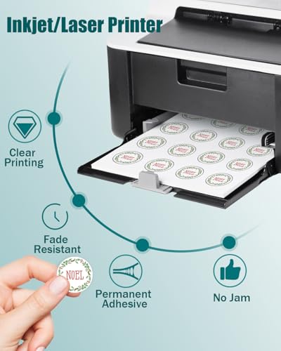 Colemoly Printable Round Labels 1.5\" Diameter 2000 Circle Label Stickers on 8.5\" x 11\" Sheets Blank Printable Custom Stickers for Laser/Inkjet Clear Print Durable Adhesive White 100 Sheets