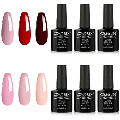 GZMAYUEN Rot UV Gel Nagellack Nude farben UV Lack Set Rosa Gel für Gelnägel Shellac Dunkelrot Gel Farbgel 10ML Pastell… – Bild 4