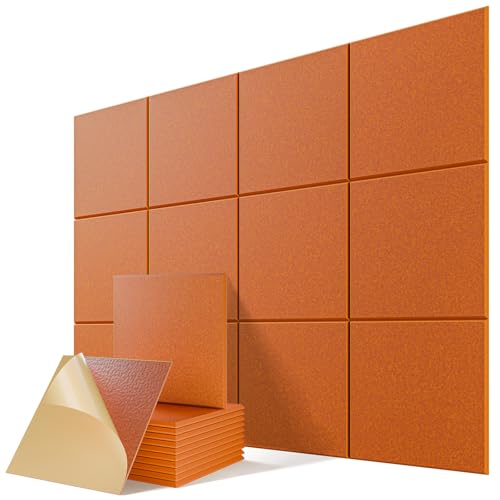Image of 12 Pack Self-Adhesive Acoustic Panels, 12 inch X 12 inch X 0.4 inch High-Density Sound Proof Foam Panels for Walls, Soundproof Wall Panels for Home & Office (Orange)