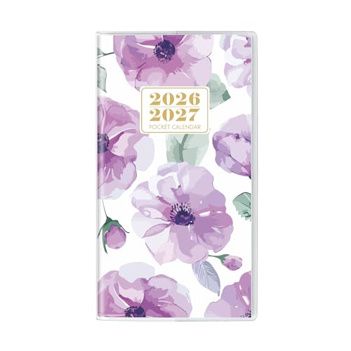 Pocket Calendar 2026-2027 Monthly Purse Planner - 6.7 x 3.7 - Runs from July 2026 Until December 2027 Floral Pocket Calendar with PVC Cover for Planning Organizing and Office