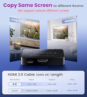 avedio links HDMI Splitter 1 in 2 Out [w/ 4 Ft Hdmi Cable]Not for Extended Display-Mirror Same Screen Only, 4K 1x2 HDMI Splitter 1 to 2 for 3D 1080P@60Hz, Copy 1 Source to 2 Displays at The Same Time