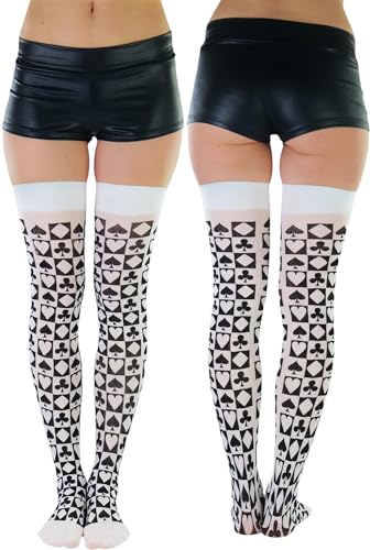 Image of ToBeInStyle Women's Harlequin Jester Thigh High Stockings Playing Card Checkered Opaque Halloween Costume Hosiery