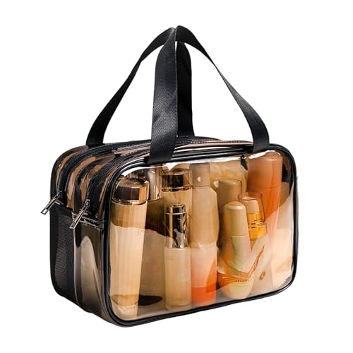 Neceser transparente, bolsa de cosméticos transparente, bolsa de aseo transparente de doble capa, bolsa de aseo grande transparente, bolsa de aseo transparente para artículos de tocador para hombres,