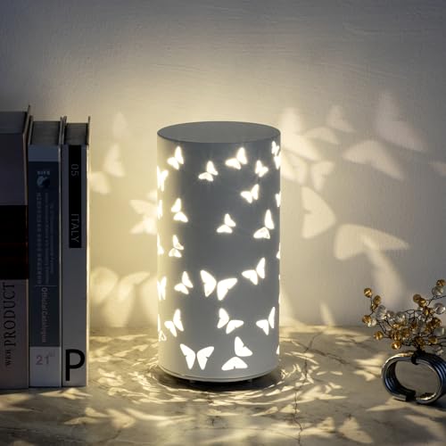 Image of Warm White Butterfly Night Light - USB Cordless Table Lamp with Rotating Projection, Portable Bedside Light for Bedroom, Coffee Shop, Gifts for Women, Mom, Birthday