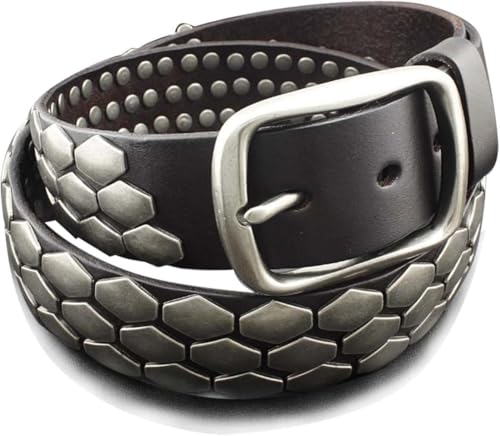 Pin Buckle Rocker Punk Biker Belt – Real Genuine Leather with Metal Sequin Detail2