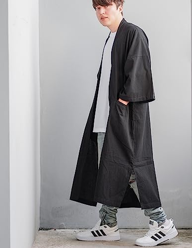 Men's Long Cotton Linen Kimono Cardigan Oversized Noragi Jacket Man Haori Summer Yukata Beach Robe3