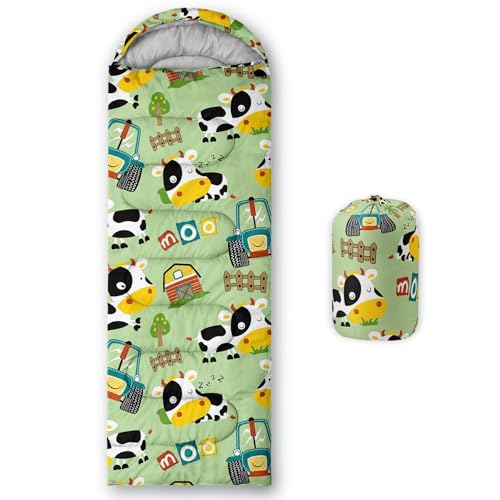 Smell Sunshine Kids Sleeping Bag for Boys Girls,Farm Cow Print-Lightweight Warm Portable Outdoor Indoor-Waterproof Cold Weather Resistant Sleeping Bag for Camping Hiking(Farm Cow)