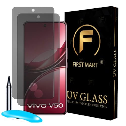 Image of FIRST MART Anti-Spy UV Tempered Glass for Vivo V50 | 9H Curved Display Screen Guard, Fingerprint Compatible | Pack of 2