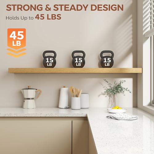 Image of Dreamland 55 Inch Floating Shelves for Wall,8 Inch Deep Floating Shelves,55 inch W x 8 inch D Wall Shelves for Bedroom,Living Room, Kitchen,Bathroom,Oak Color,Set of 2