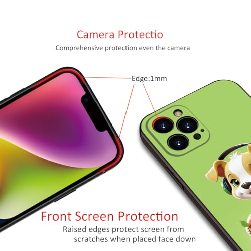 Charming Cartoon Dog for iPhone 16 pro max Case - Playful Pup in Green Headphones & Sporty Outfit Holding Apple | Trendy Slim Protection for Girls & Women(B1-Cartoon Cute Dog)