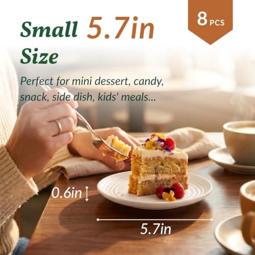 Image of Homienly Small Plates | 5.7 Inch Lightweight & Unbreakable Wheat Straw Plates | Mini Dessert Plate Set, Microwave & Dishwasher Safe Set of 8 -Beige