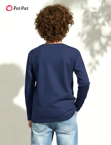 Image of PATPAT Boys Long Sleeve Shirts Cotton Solid Crew Neck Basic Shirts 5-16 Years