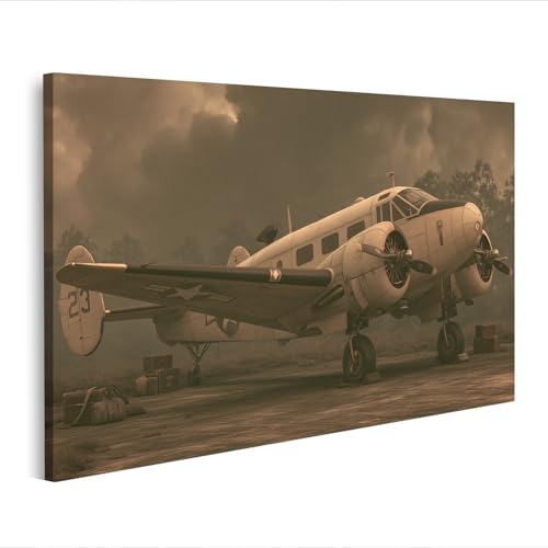 islandburner Impression sur toile Motif avion vintage dramatique Décoration de bureau pour les amateurs d'aviation – Édition U1