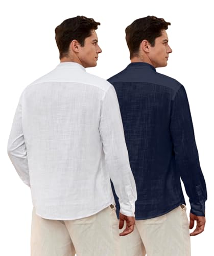 Image of Zombom Men's Combo Cotton Polyester Blend Solid Full Sleeve Straight Regular Fit Mandarin /Chinese Collor Kurta (Pack of 2)