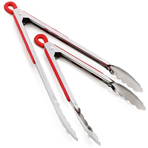 MANLEHOM Kitchen Tongs, Stainless Steel Heat Resistant Locking Tongs for Cooking Food Serving Salad Barbecue Grill 9