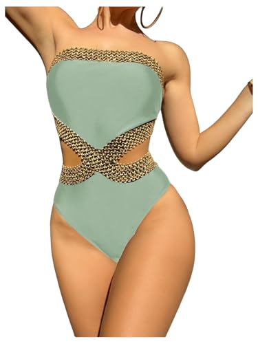 Image of Milumia Women's Stitch Detail Strapless One Piece Swimsuit Cut Out Bandeau Bathing Suit