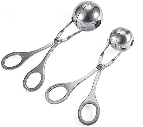 Hniuyun 2PC Meat Baller, Stainless Steel Meatball Scoop Ball Maker, Cake Pop, Cookie Scoop, Ice Tongs, Fruits Ball Tongs for Kitchen Tools, Ball Size 1.38"&1.78"