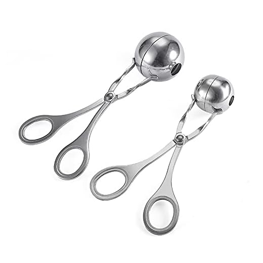 Hniuyun 2PC Stainless Steel Meat Baller Tongs, Cake Pop, Cookie Scoop, Ice Tongs, Fruits Ball Tongs for Kitchen Tools, Ball Size 1.38"&1.78"