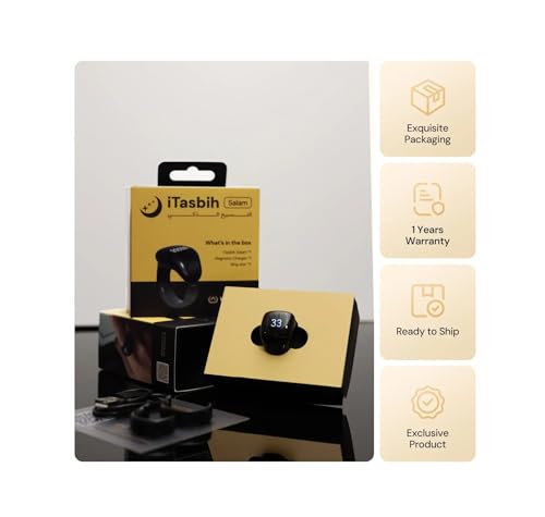 خاتم الذكر الرقمي الذكي الاكثر مبيعا، للتسبيح، شاشة اوليد، شحن مغناطيسي، مقاس 20 و22 ملم، اسود