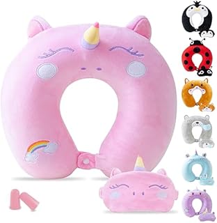 Cirorld Kids Travel Pillow Cute Neck Pillow for Travel Adult Kids Memory Foam Airplane Pillow with Sleep Mask Animal Flight Pillow Head Rest Neck Support for Cars Long Flights Sleeping Girls Boys Gift