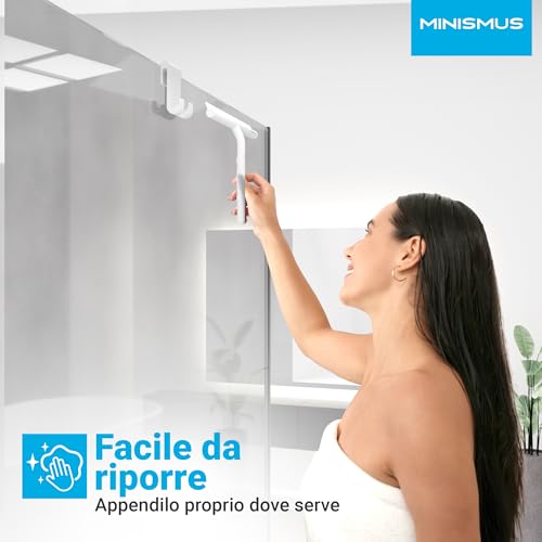 Minismus Tergivetro Per Doccia - Pulisci Vetri Porte E Finestre - Tergivetro Doccia Silicone - Pulisci Doccia Vetro, Bagno E Specchi - Senza Foratura, Supporto Incluso (Bianco, 21 Cm) - 3