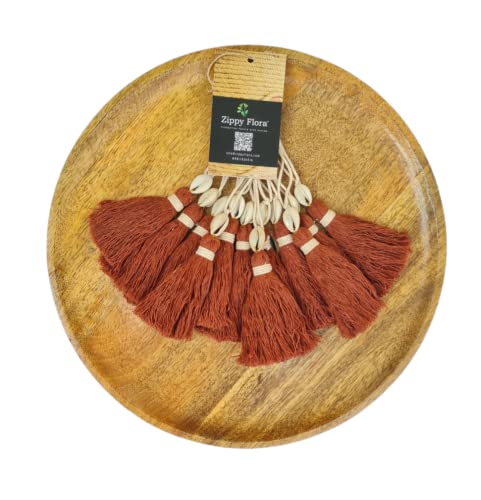 Image of Zippy Flora Handmade Cotton Tassels with Cowrie Shells for DIY & Crafts Project, Pack of 10 (Brown)