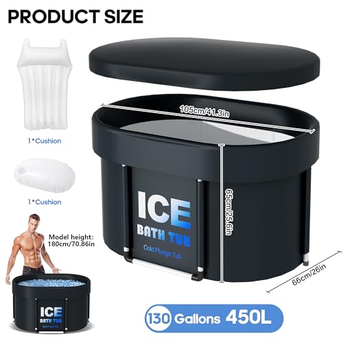Eisbadwanne für Erwachsene, Eiswanne mit Deckel für Sportler, Badewanne für kalte Therapie Erholung, 105cm Lang